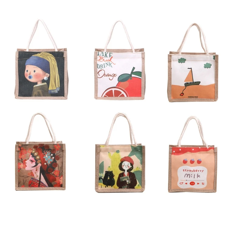 

Casual Canvas Handbag Printed for totes Lunch Bag with Zipper Retro Shoulder Bag