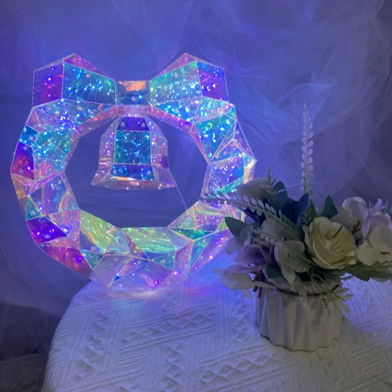 

2024 INS Glowing Crystal Wreath Merry Christmas Wreath Decoration Pendant New Year Decoration Creative Gifts for Friends Girls