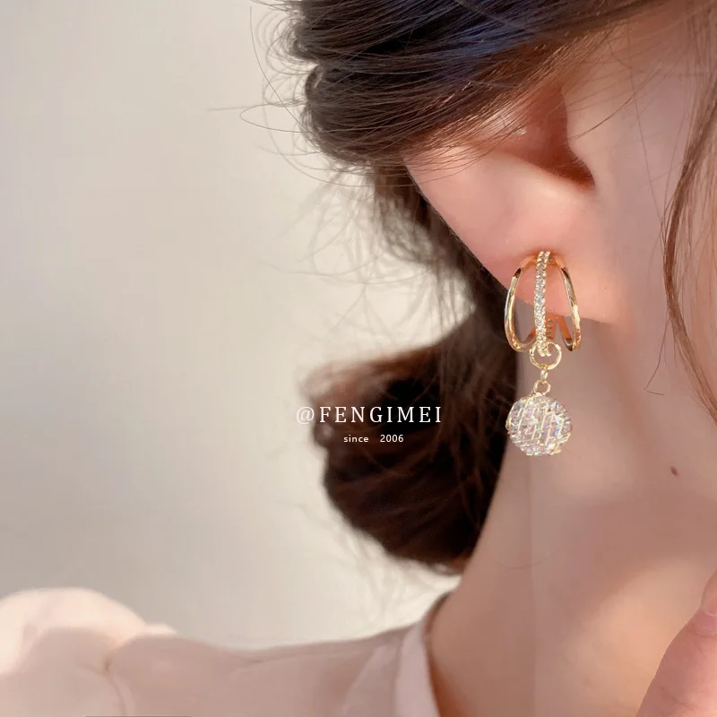 

925 Silver Needle Zircon Three-layer Mesh Earrings Korean Niche Design Earrings High-quality Earrings Temperament Earrings
