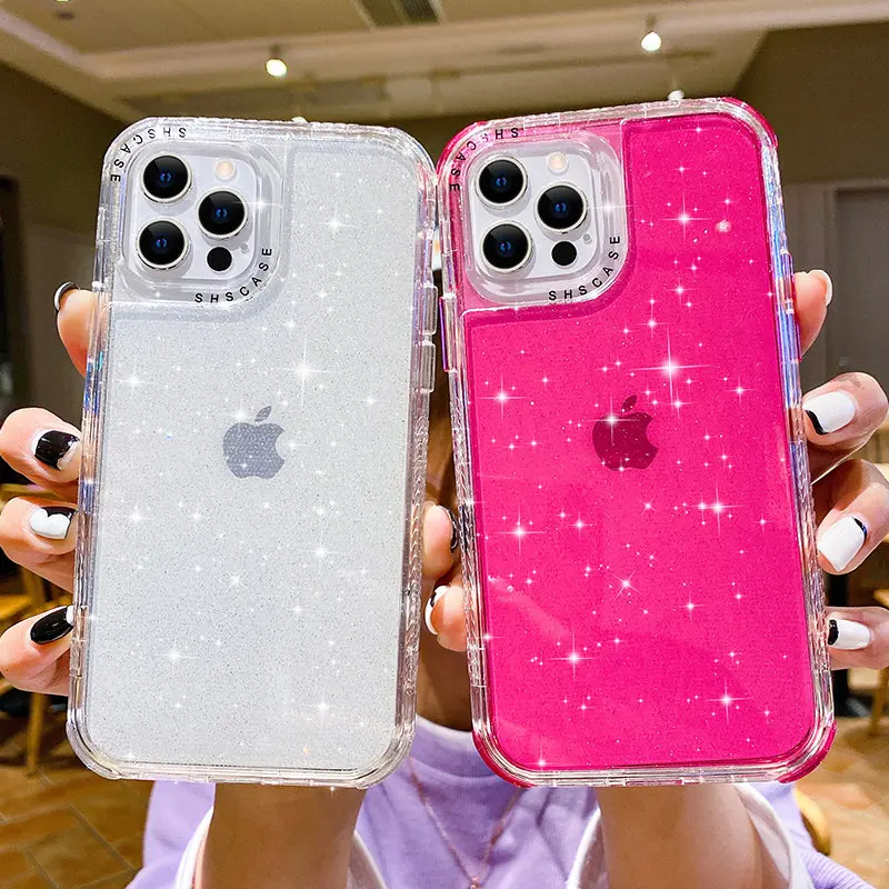 

Shining Glitter Shockproof Bumper Phone Case For iPhone 13 12 11 Pro Max XR X XS Max 7 8 Plus 12 11 Pro Transparent Soft Cover