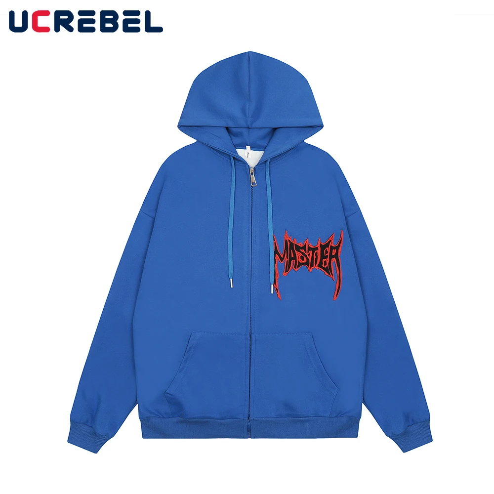 

Свитшот мужской С Вышивкой Букв, повседневная кофта с капюшоном, Свободный кардиган на молнии, уличная одежда, осень