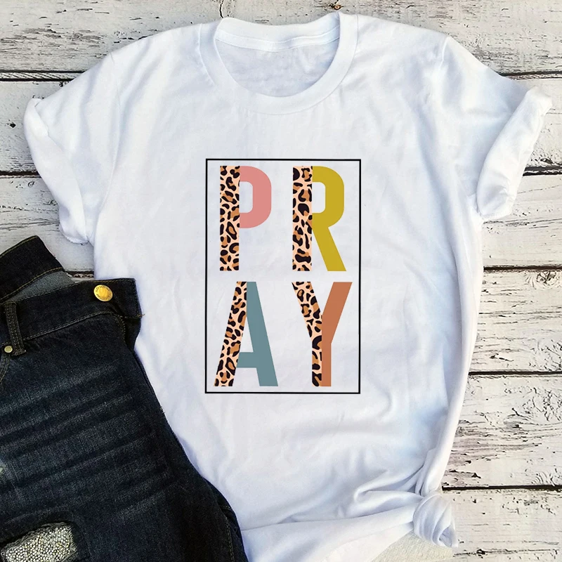 

Pray Shirt Christian T-Shirt Christian Gifts for Women Religious Shirt Leopard Print Faith Shirt Jesus Shirt Christian Gift L