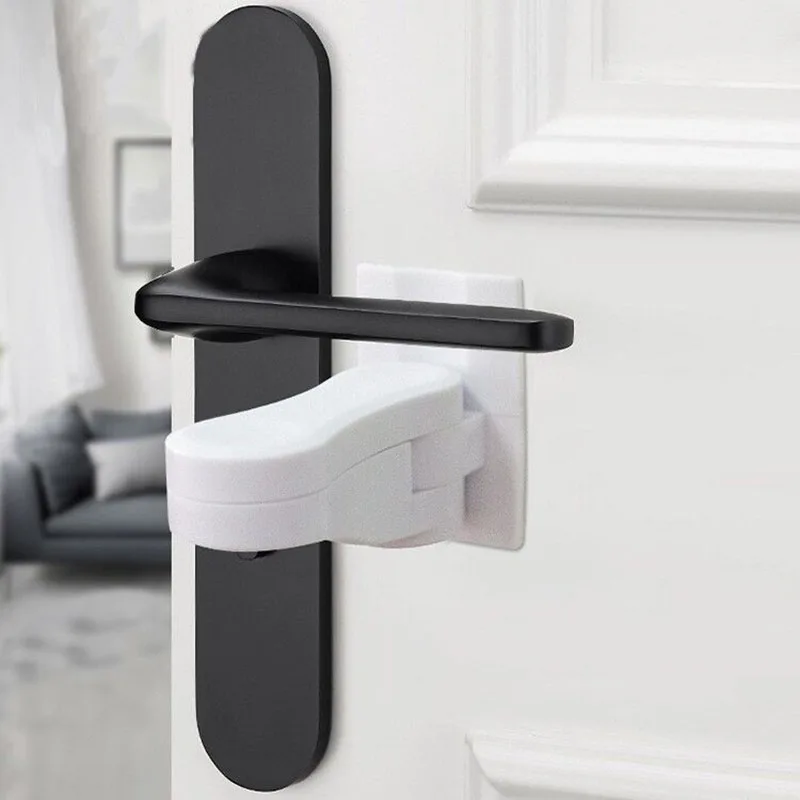 Universal Door Lever Lock Adhesive Anti Pinch Door Lock Children Safety ABS Anti-open Handle Locks Baby Kids Safety Doors Lock