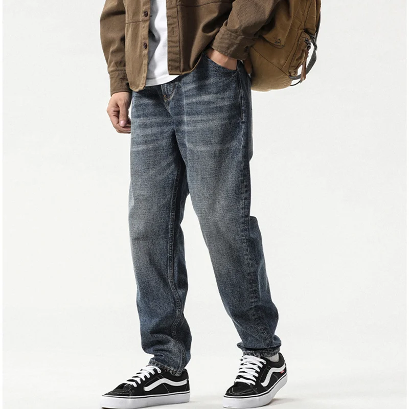 Streetwear Men 2022 Autumn and Winter Loose Straight Cylinder Jeans Vintage Haren Pants Fashion Comfortable Blue Trousers Female
