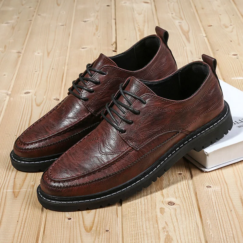 

Pop Men's Quality Leather Shoes British Business lace up fashion black Soft Leather Man Split Leather Dress Shoes men