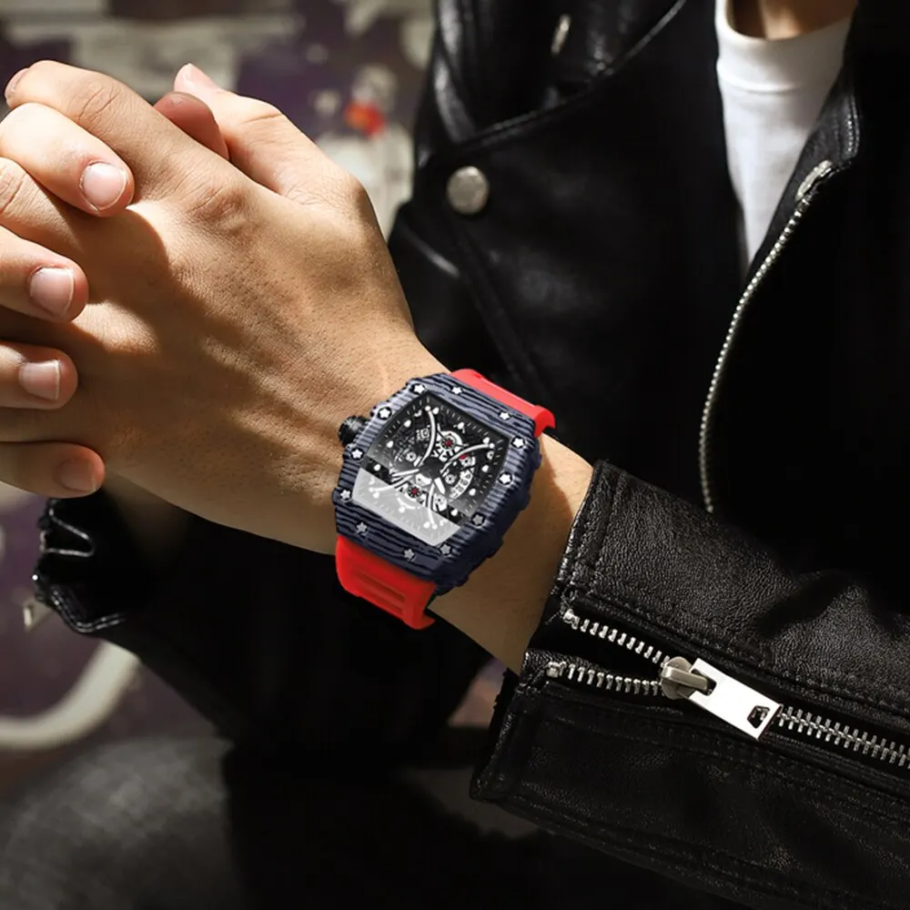 Skeleton Dial Sport Watches Men Fashion Style Top Brand Luxury Silica Gel Strap Waterproof Quartz Watch Montre Homme 6