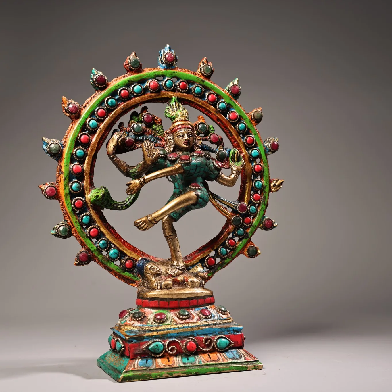 9-дюймовая коллекция тибетского храма старая бронза окрашенная контур в золоте