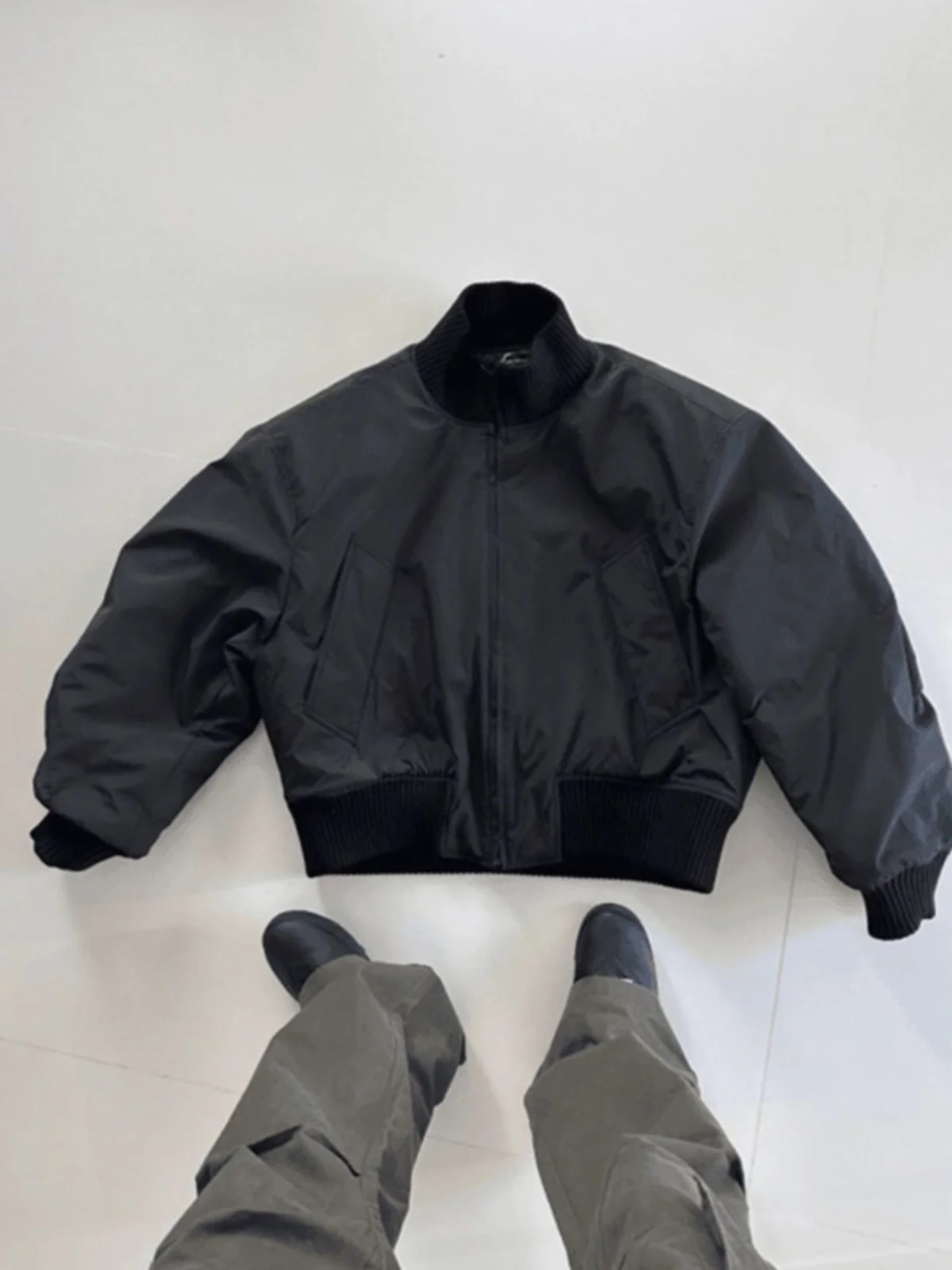 Cleanfit Black Short Profile Cotton-padded jacket Outerwear Men's Autumn and Winter High Sense Bomber jacket Stand Collar Bas...