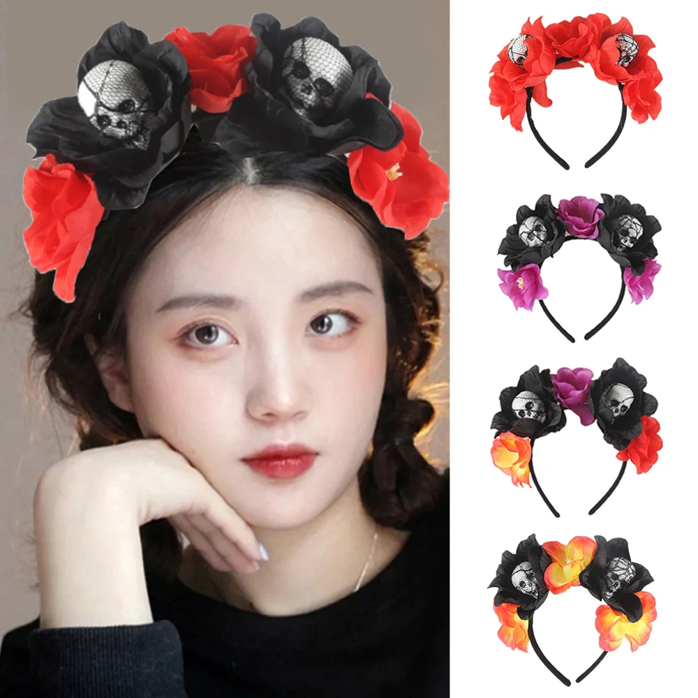 

Halloween Headbands Foam Skull Hair Hoop Bezels Simulation Flower Head Buckle Cosplay Hairband Party Festival Hair Accessories