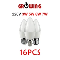 16pcs led candle bulb c37 3w 5w 6w 7w e14 e27 b22 e14 ac220v 240v warm white cold white daylight for home decoration lamp