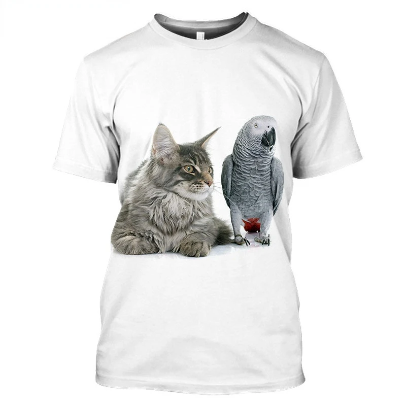 

Футболка в стиле хип-хоп с 3D-принтом серого попугая и птиц, уличная одежда в стиле Харадзюку, Топ большого размера с круглым вырезом для фитнеса