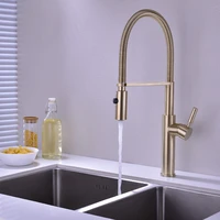 kitchen sink faucets hot cold brass rotating mixer tap pull out spray nozzle single handle mode deck mounted brushed gold