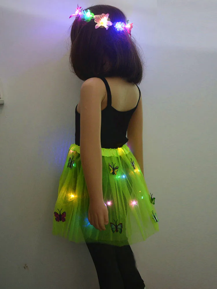 

LED Light Women Girl Children Adult Butterfly Tutu Skirt Princess Flower Wreath Mini Dress Pettiskirt Luminous Costume Cosplay