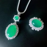 new fashion s925 silver inlaid 5a zircon ladies temperament personality emerald green chalcedony suit