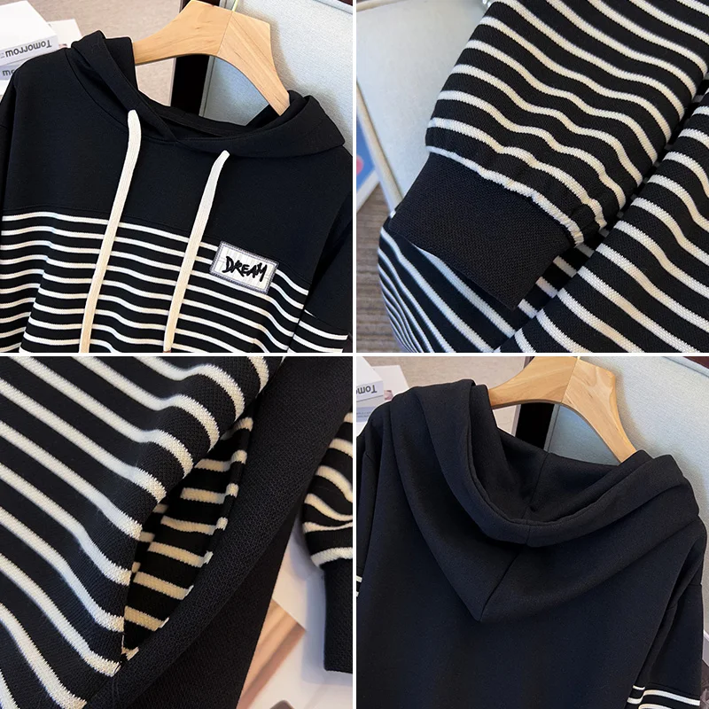 Женское платье-толстовка с капюшоном свободное лоскутное платье большого