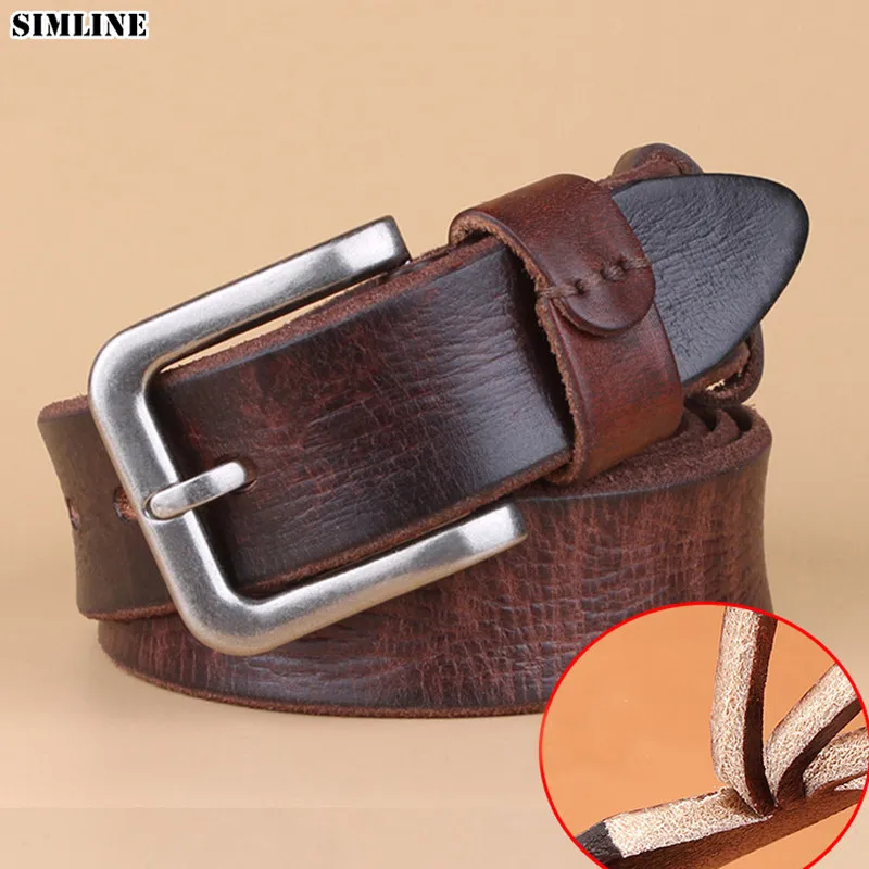 

SIMLINE Genuine Leather Belt For Men Male 100% Real Cowhide Vintage Casual Pin Buckle Men's Strap For Cowboy Jeans High Quality