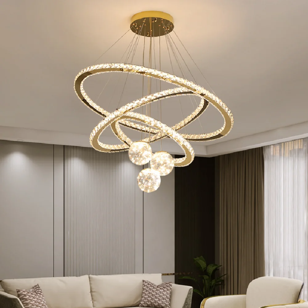 

Люстра подвесная с регулируемой яркостью, Современная креативная золотистая лампа в скандинавском стиле, с кольцом для гостиной, спальни, кухни, столовой