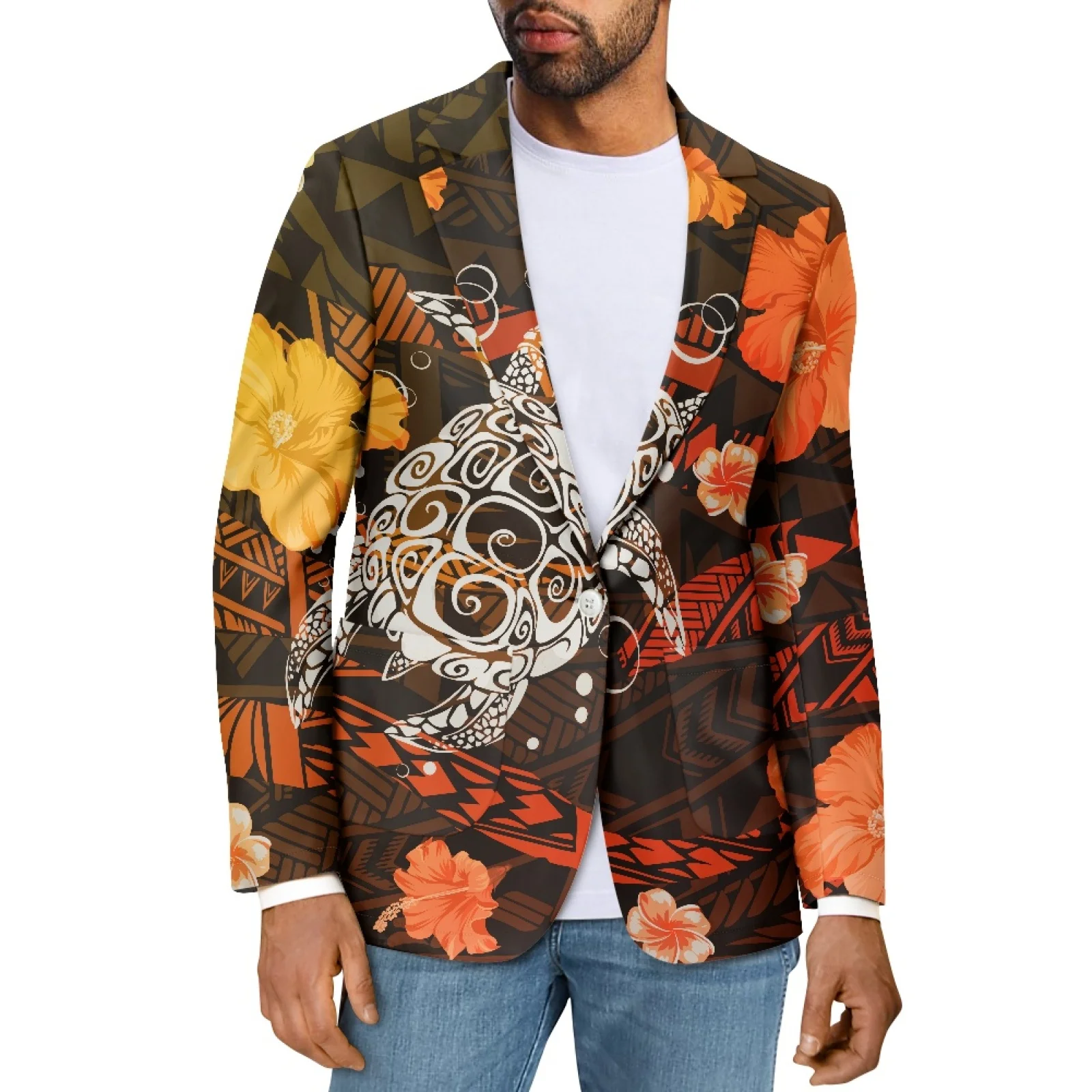 

Мужской облегающий блейзер с длинным рукавом и татуировками Фиджи