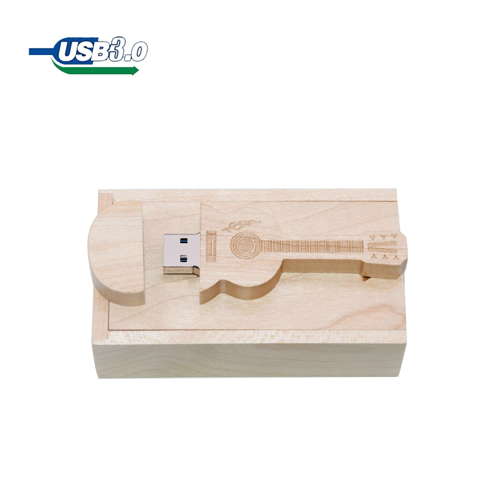 30pcs/lot Free Logo Music Pendrive 8GB Guitar shaped USB3.0 flash drive 16gb32gb Wooden Box Memory Stick Creative gift 64gb128gb