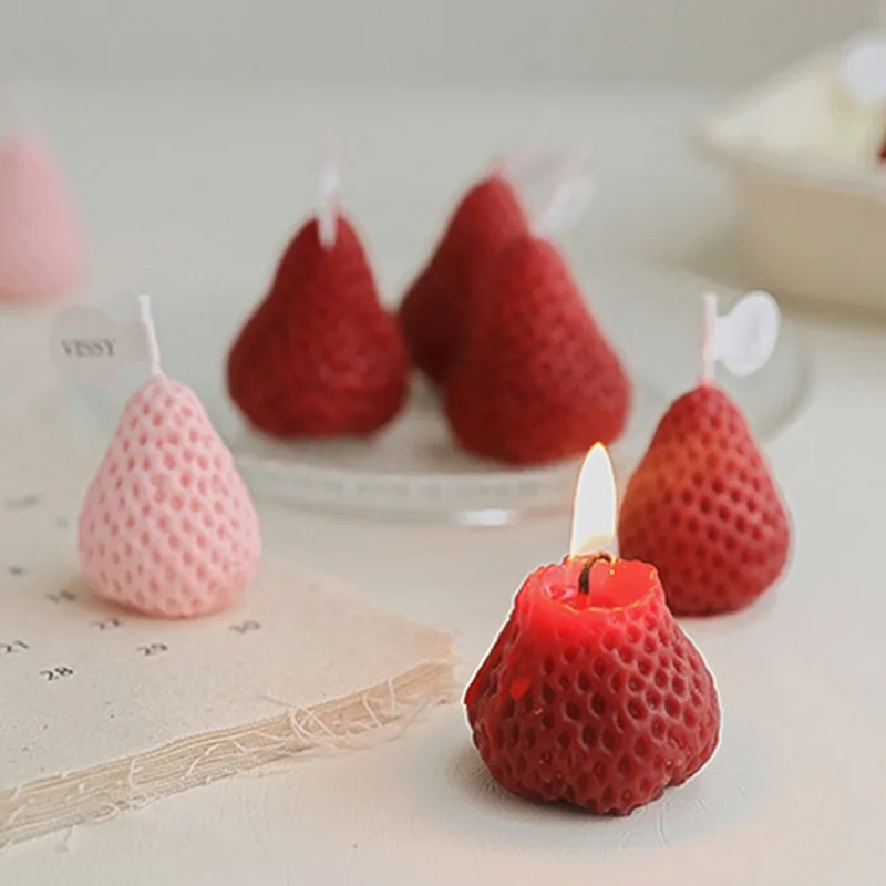 

Strawberry Scented Candle Photo Props Dessert Decoration Scented Candles Home Desktop Ornaments Wedding Birthday Party Supplies