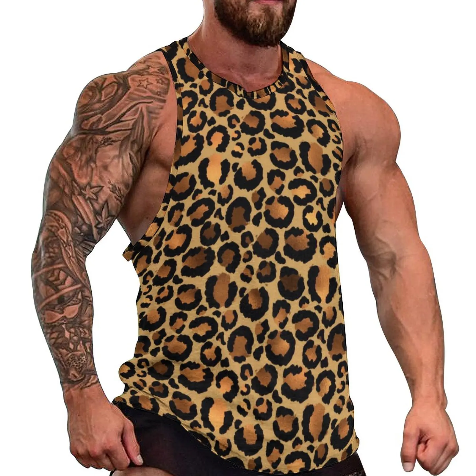 

Wild Animal Tank Top Brown Leopard Spots Streetwear Tops Summer Gym Men Design Sleeveless Shirts Big Size 4XL 5XL