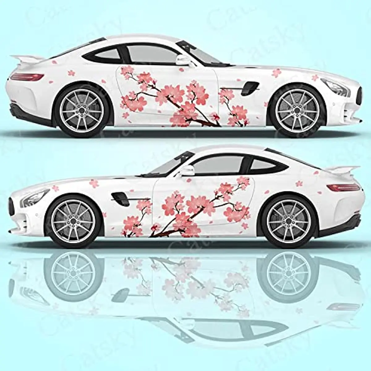

2PCS Sakura Cherry Blossom Car Livery, Japanese Theme Side Pink Petal Decal Car Body Decals Car Livery Decal(Type7)