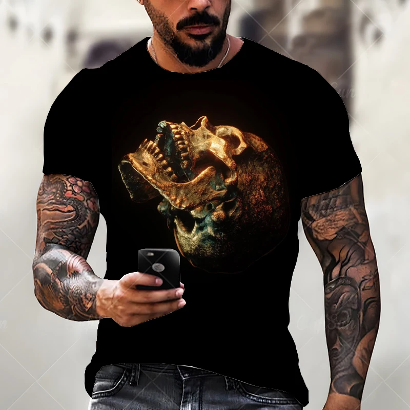 

3D Lion Dragon Skull Animal Horror Graphic Print 2022 New Spring Summer Casual Top Men's Short Sleeve T-Shirt