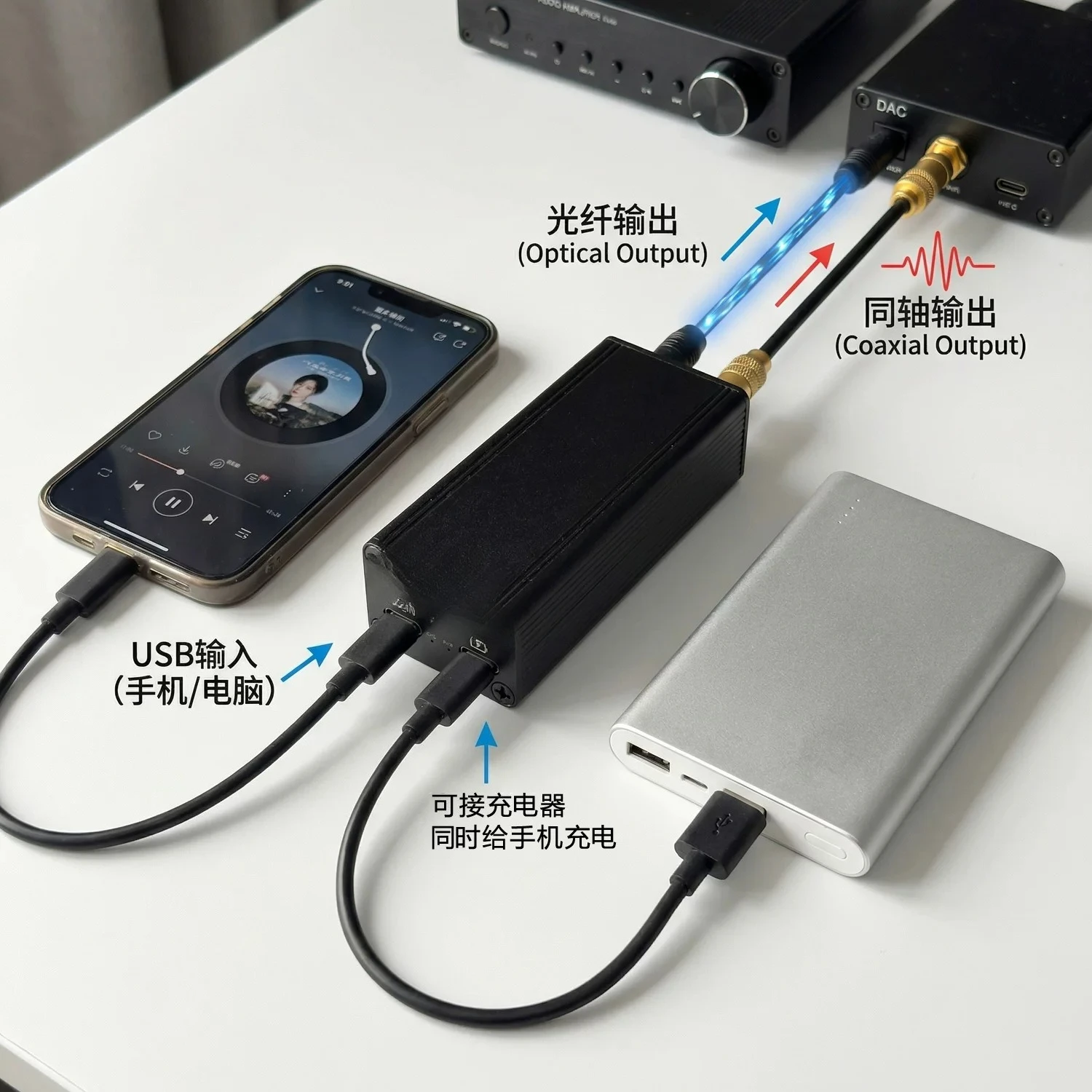 Цифровой аудиоинтерфейс USB для мобильного телефона, автомобильного DSP и компьютера с функцией OTG и коаксиальным выходом, с функцией зарядки. (art.: 3920dba46d8eb) - 3920dba46d8eb