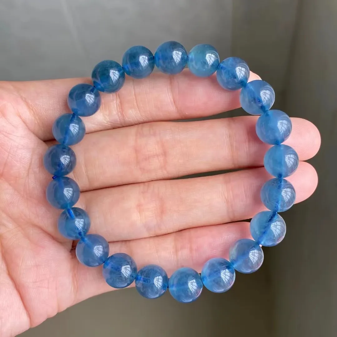 

9mm Natural Blue Aquamarine Crystal Bracelet Jewelry For Women Men Beauty Reiki Gift Healing Gemstone Stone Beads Strands AAAAA