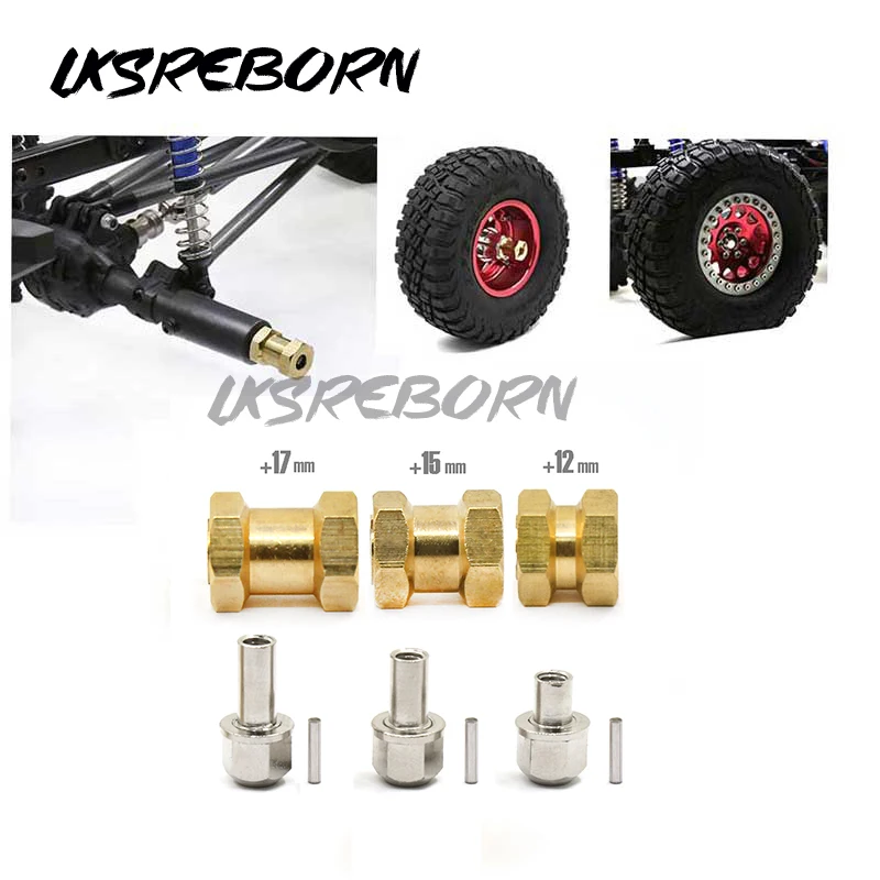 4pcs +12mm 15mm 17mm Brass Hex Wheel Widener Adapter Set for 1/10 RC Crawler Axial SCX10 Wraith RR10 Tundra Tamiya E747