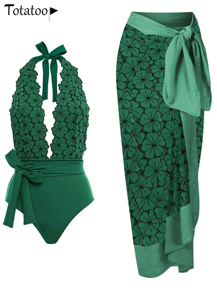 

Totatoop INS One Piece Swimsuit Women's Beach Party Swimwear 2023 Summer Solid Color Green Bandage Brazilian Bikini Elegant