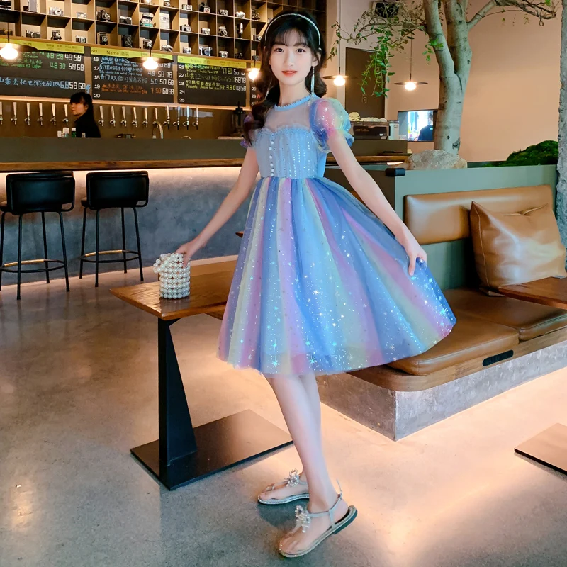 Летнее платье для девочек новинка 2022 фабричная белоснежная цветная юбка дышащая