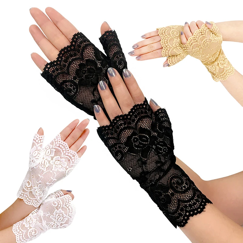 

Sexy Short Lace Gloves Fashion Solid Color Breathable Women Gloves Anti UV Driving Gloves Bride Wedding Mesh Mittens