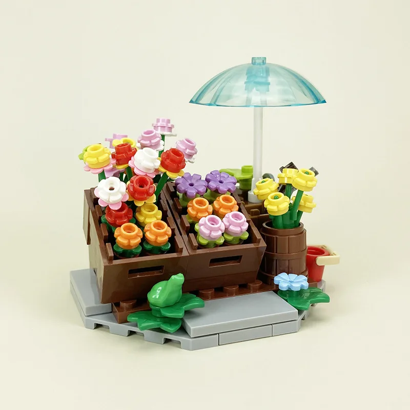 

Retro Flower Shop Selling Flower Shop Flower Stand Small Building Blocks Assembled Building Blocks DIY Parts Pack