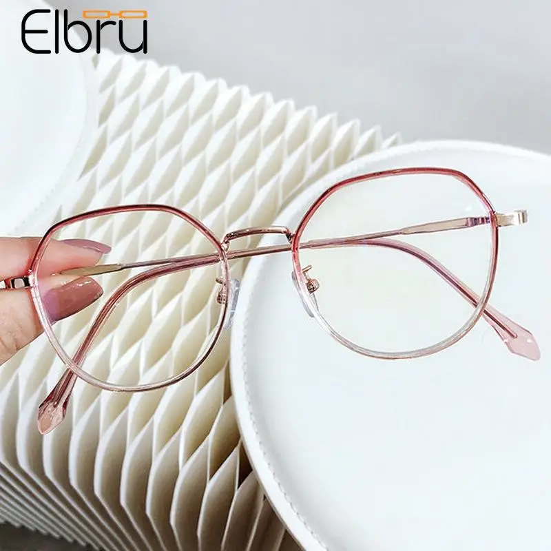 

Elbru Pink Reading Glasses Women Men Vintage Round Metal Anti Blue Rays Optical Presbyopia Spectacles Eyewear For Vision +1to+4