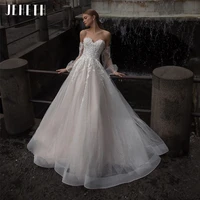 jeheth off shoulder long sleeves tulle wedding dress a line backless wedding gown for bride robe de mariage 2022 nouveaut%c3%a9 2022