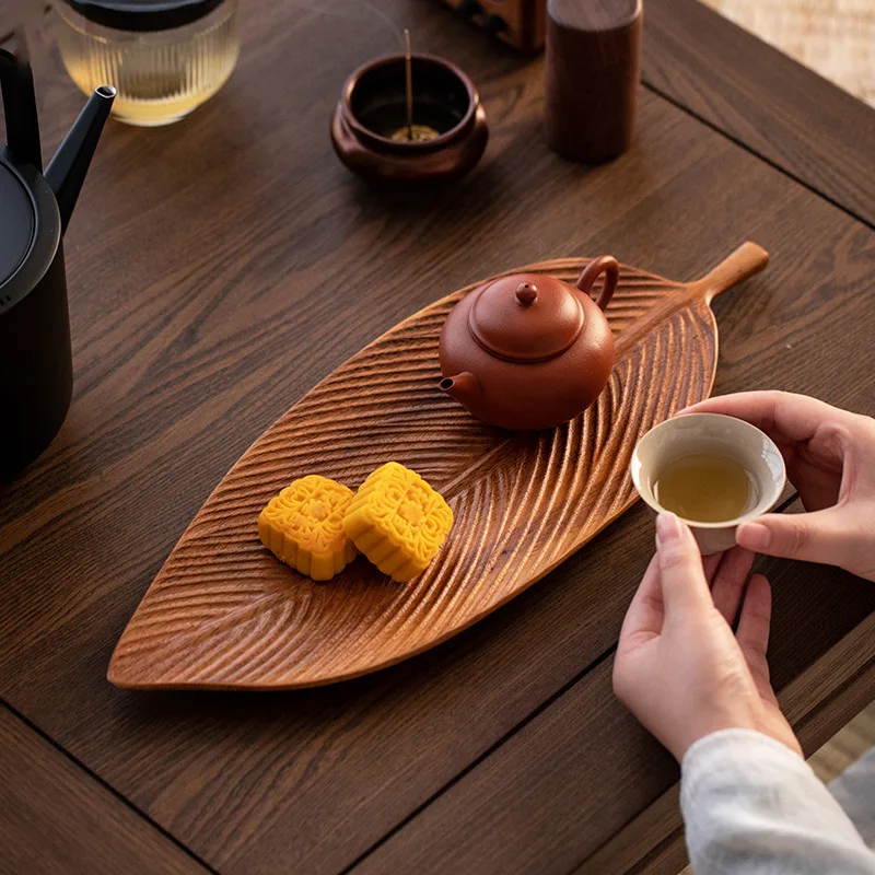 

Деревянный поднос в форме листа для напитков, фруктовый поднос, десертная тарелка для закусок, деревянная тарелка в японском стиле для хлеба, Декоративная посуда