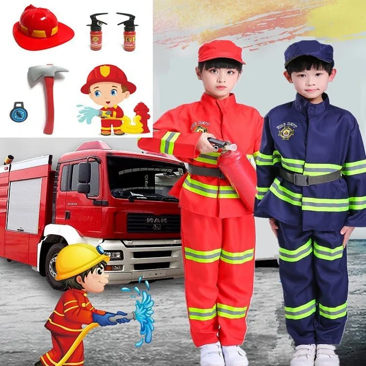 

Halloween Kids Firefighter Uniform Children Cosplay Fireman Work Clothing Suit Boy Girl Performance Party Costumes Birthday Gift