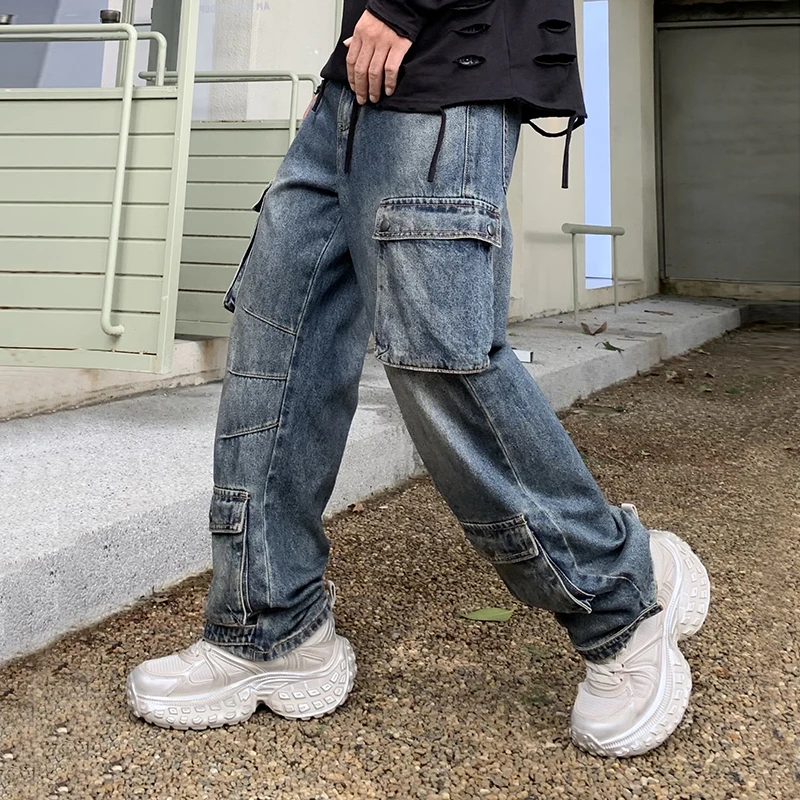 Джинсы мужские прямые в байкерском стиле эксклюзивные байкерские свободные