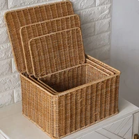 hand woven storage basket rattan accessories large capacity bread fruit food basket portable easy clean with lid desk organizer