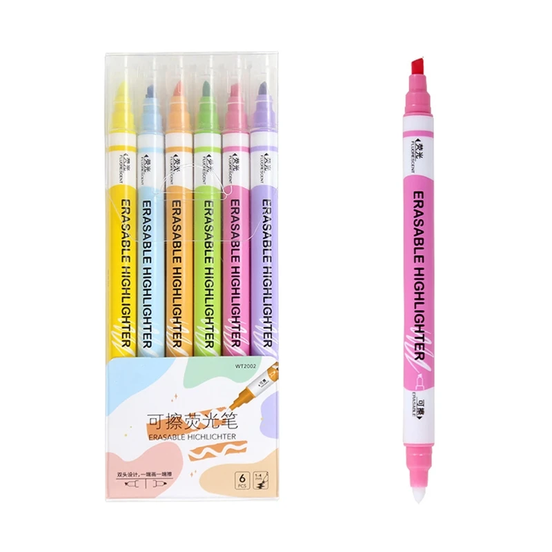 

Erasable Highlighters Fluorescence Marker Pen Dual-ended for Kid Student Card Making Coloring Book DIY Scrapbooking 6Pcs