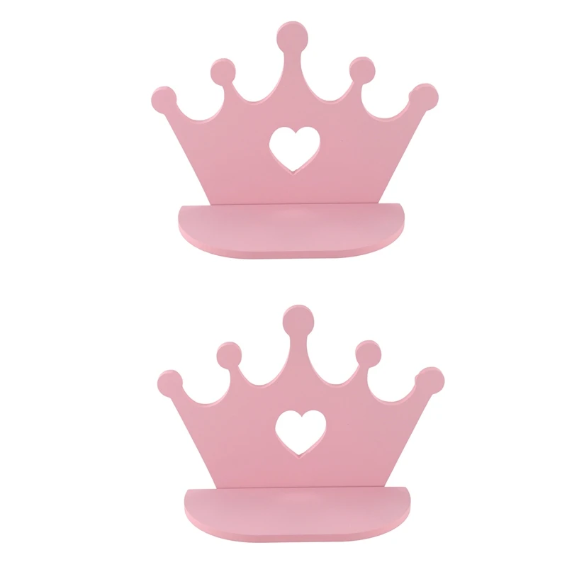 

2X Pink Wooden Crown Wall Shelf for Princess Room Daughter Girls Room Decoration Best Gift Nursery Doll Toys Shelves