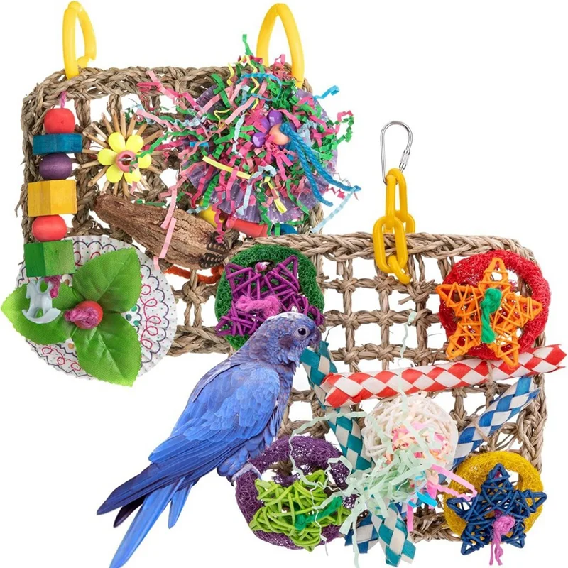 

Parrot Toys Natural Parrot Chew Toys Set Of 2 Seagrass Woven Suspension Cushions, For African Grey Parrots
