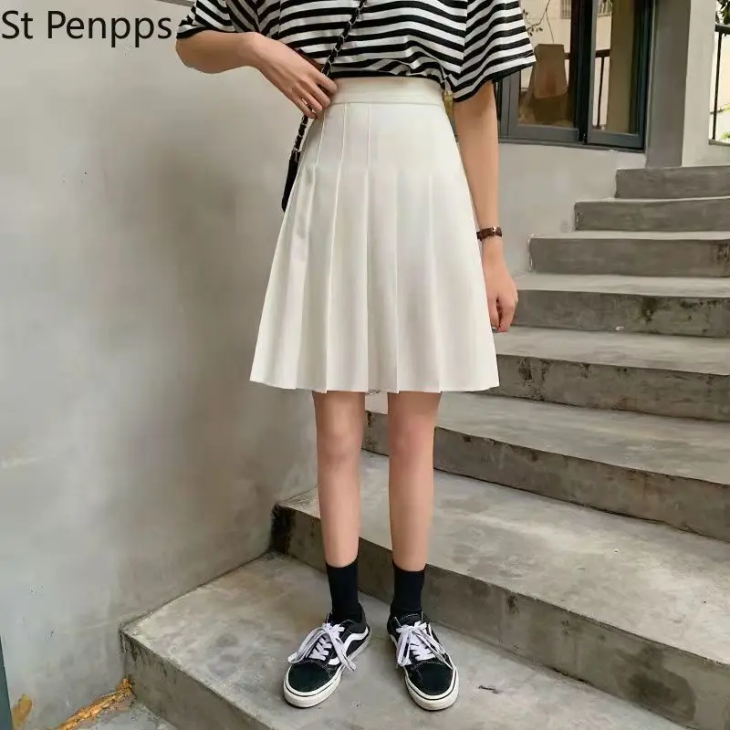 Skirts Pleated Women High Waist Summer Knee-length Preppy Style Harajuku 3XL Plus Size Chic Street School Cosplay Casual Female |