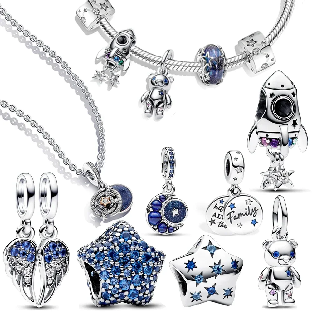 

Two-tone Shooting Star Double Dangle Charm Fit Original Pandora 925 Bracelet Pendant Beads for Women Fine Jewelry Gift Making
