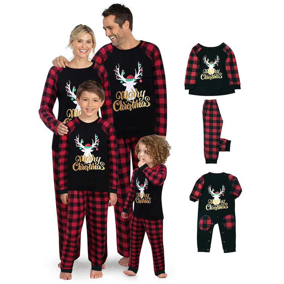 

The Gifeng Cement Clothing Christmas Mother Kid Family Merry Christmas Day Long Sleeve Pajamas Kid Fawn Print Matching Outfit