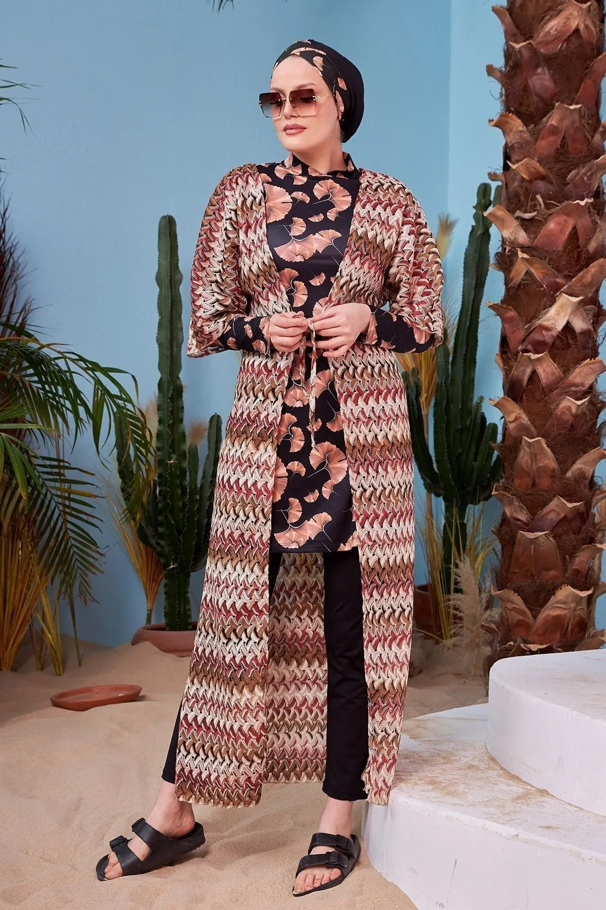 

Женское парео с открытой передней частью, вязаное, с Т-образным вырезом, коричневое платье для купальника, сексуальный костюм-туника, пляжна...