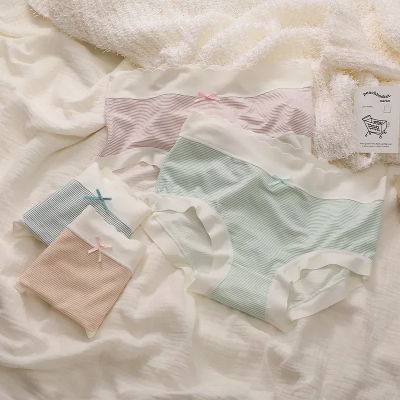 

American soft cotton striped underwear women breathable pure cotton crotch high waist base printed girl briefs