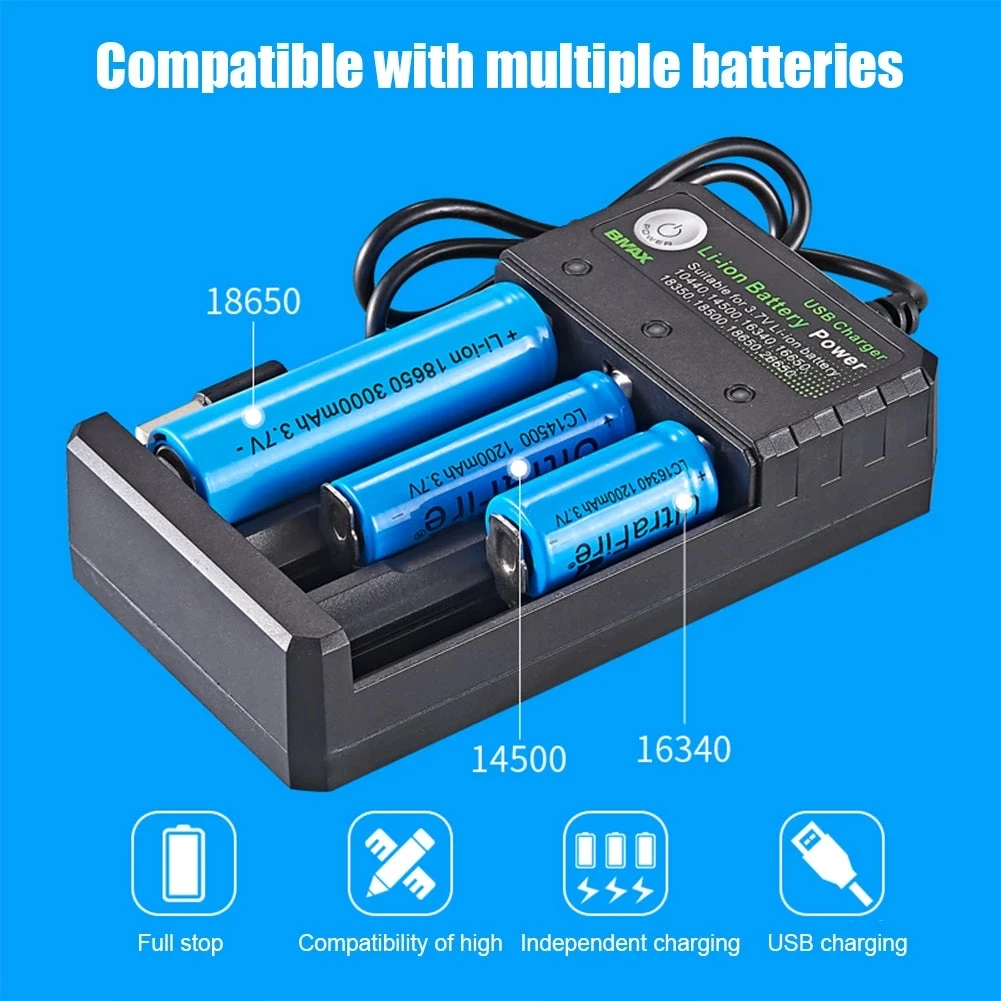 

Smart 18650 Battery Charger 4.2V Li-ion Battery USB Independent Charging 18650 18500 14500 16650 26650 Lithium Battery Charger
