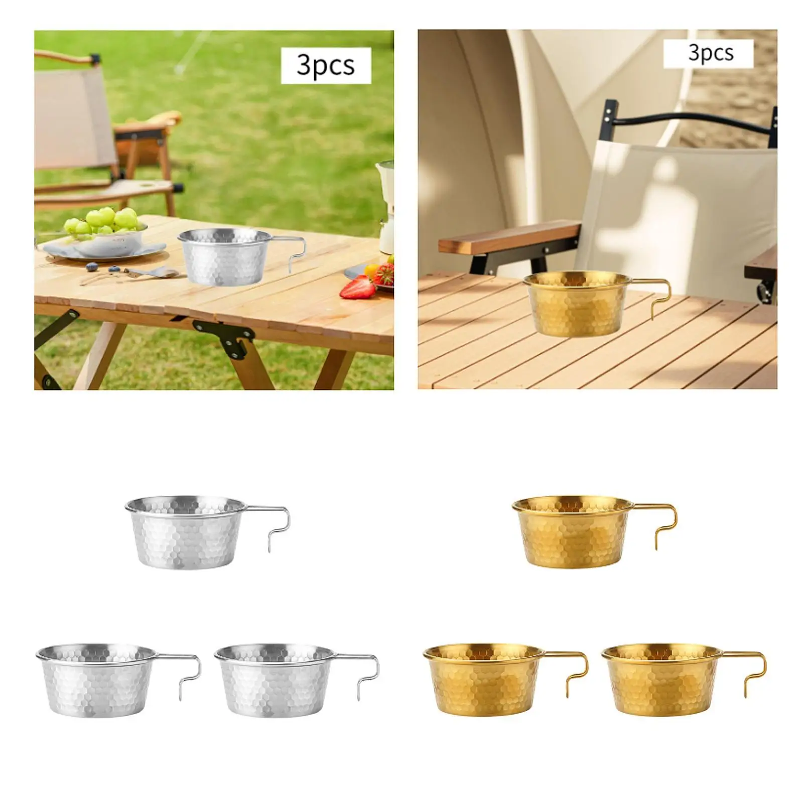 3x миска Shiraz для еды с ручкой легко моющаяся портативная из нержавеющей стали